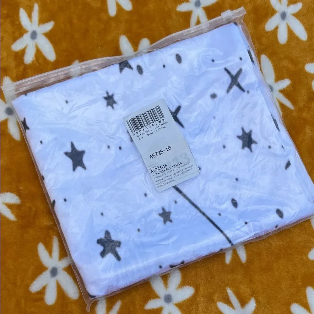 NEW White Satin Body Pillow Case w/ Black Star Pattern Astrology Cosmic Print